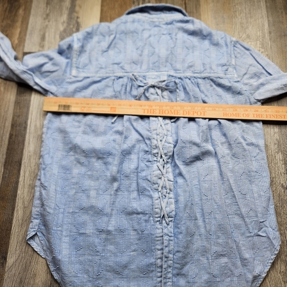 Pilcro by Anthro Theresa Lace Up Button Down Shirt Small Blue - Picture 11 of 14